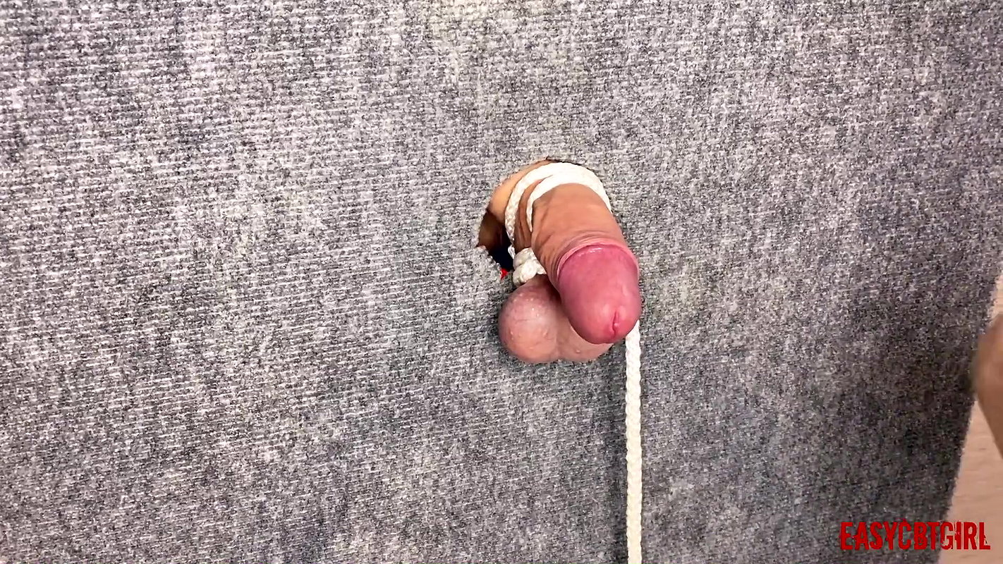 Mistress Tightly Tied the Slaves Cock and Balls by Hanging a Load on them EasyCBTGirl