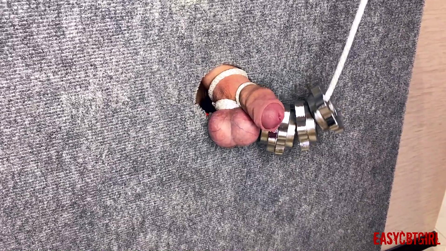 Mistress Tightly Tied the Slaves Cock and Balls by Hanging a Load on them EasyCBTGirl