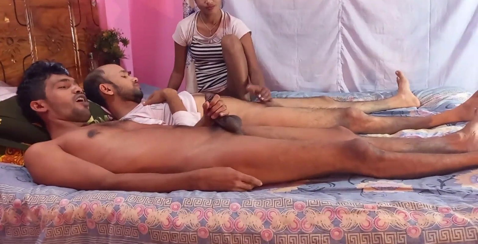 Threesome fuck with a big black cock and natural white cock in the tight pussy fucks At home