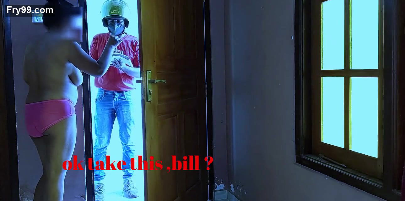 18 week pregnant milf Prank without bra with a delivery guy