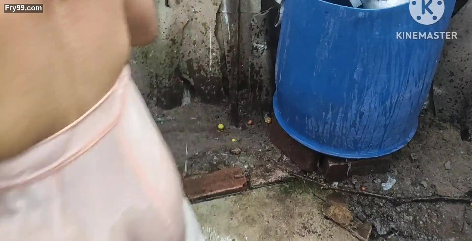 Anita yadav bathing outside with hot boobs