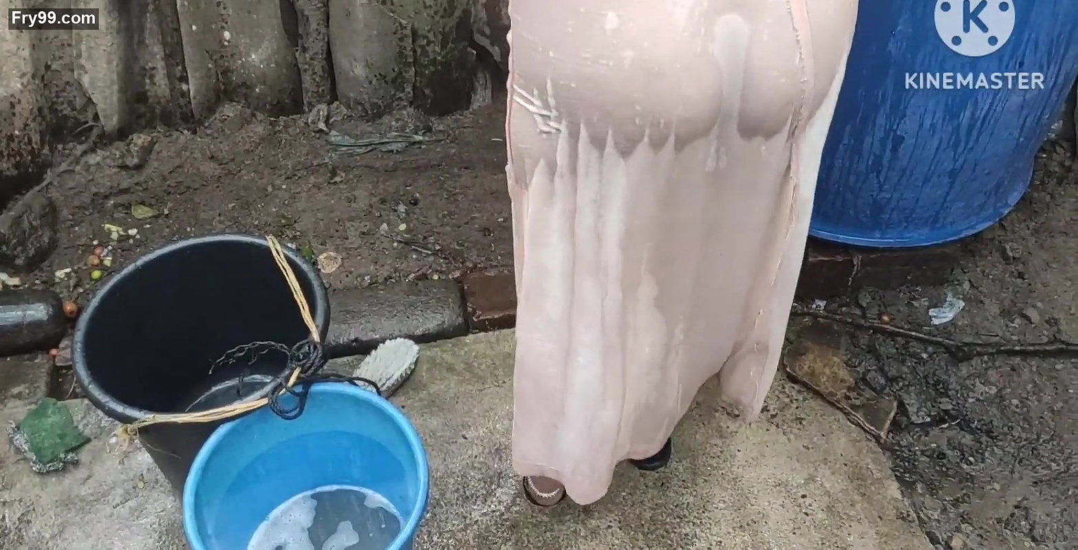 Anita yadav bathing outside with hot boobs