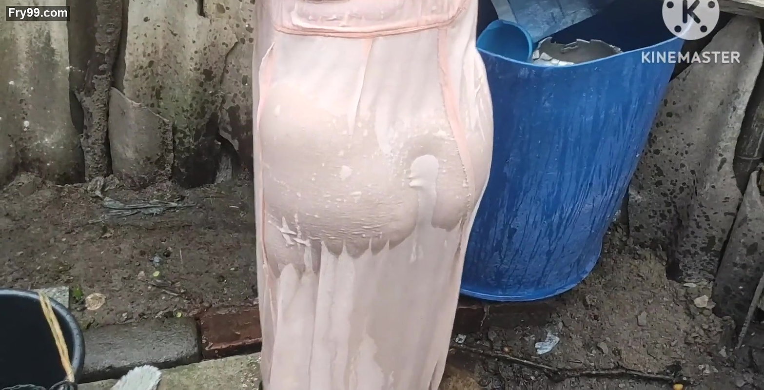 Anita yadav bathing outside with hot boobs