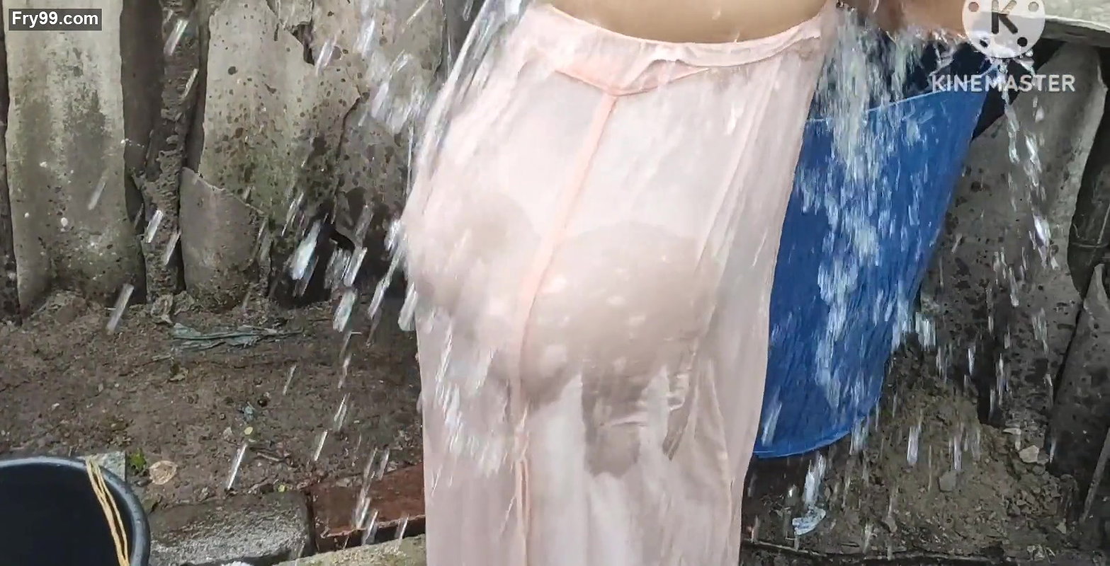 Anita yadav bathing outside with hot boobs