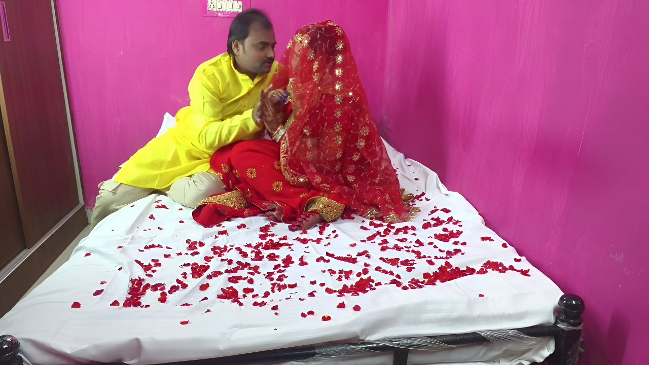 Newly married indian first night Sex and romance video, boobs press removal saree blouse
